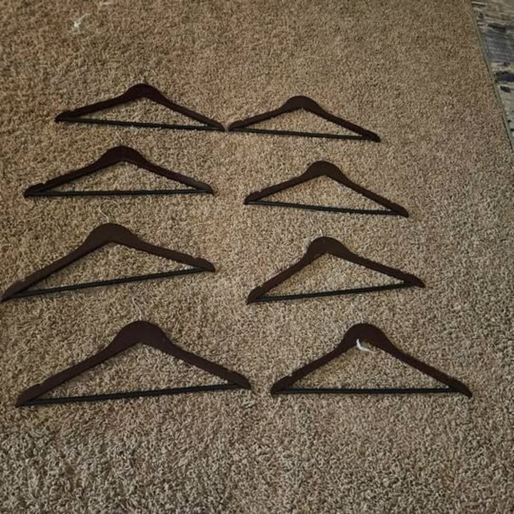 Set of 8 Dark Wood Hangers with Non-Slip Bars